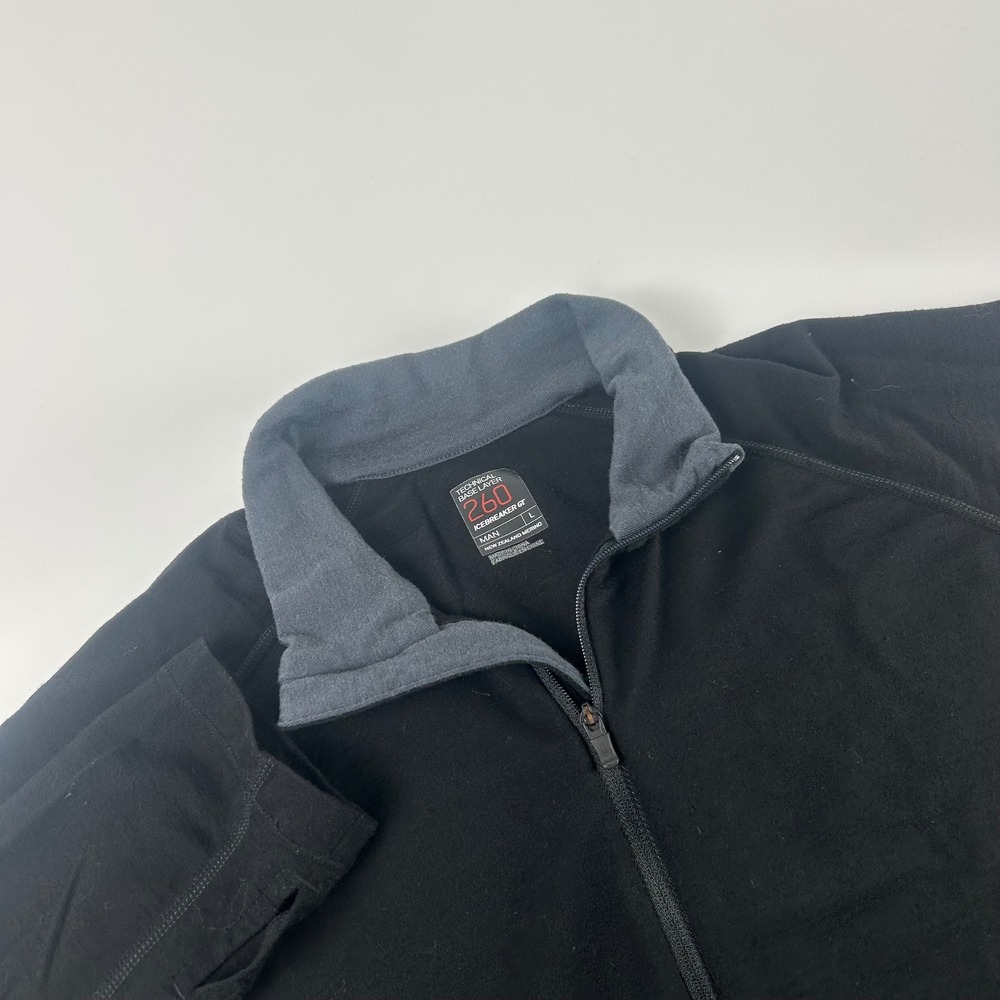 Icebreaker Mens L GT 260 Merino Wool Half Zip Base Layer Black Pullover Gorpcore